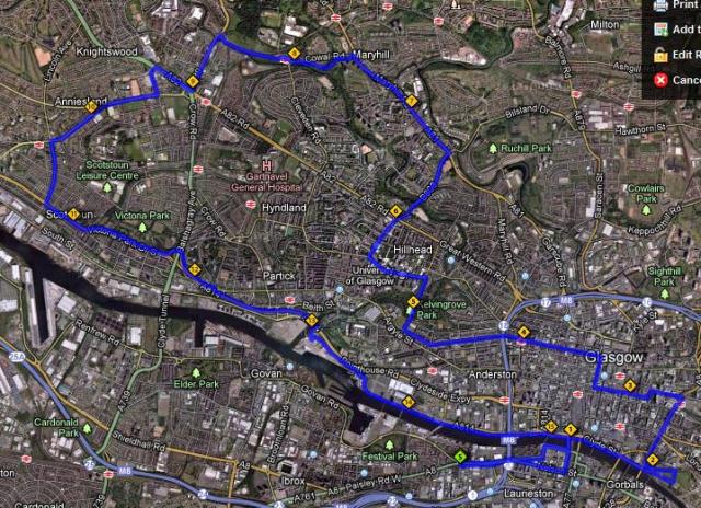 16M Glasgow Marathon Route